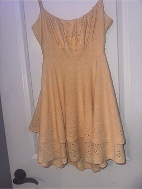 Windsor Yellow Eyelet Tiered Mini Dress- Size L